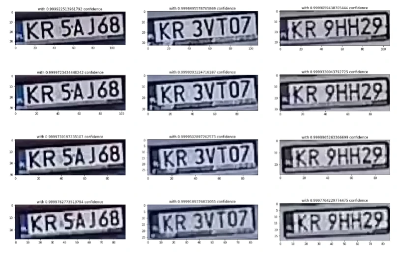 License plates detected in consecutive frames